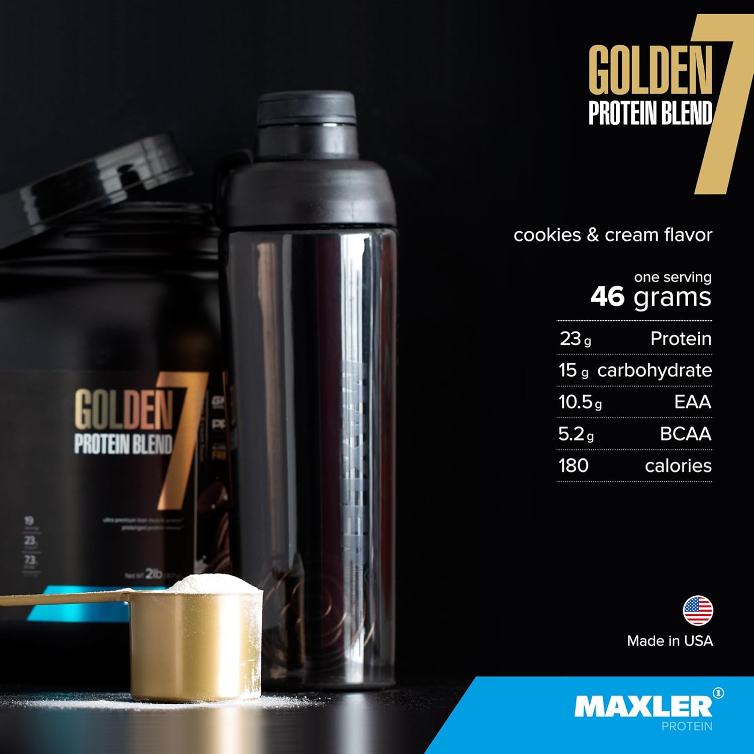 Maxler Golden 7 Protein Blend - Cookies and Cream Protein Powder 5 lb - Ideal for Building Muscle and Enhancing Recovery