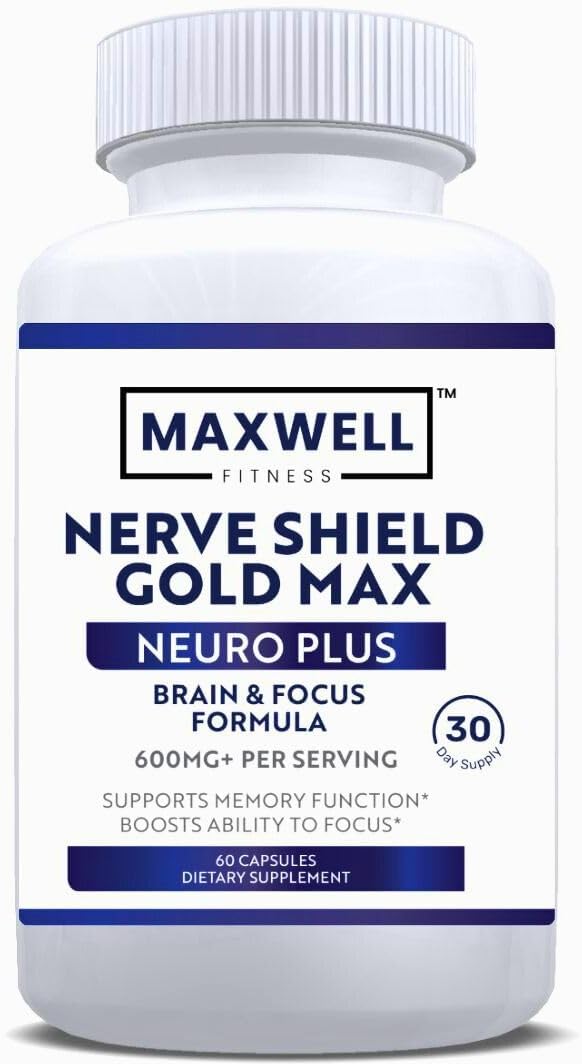 MAXWELL FITNESS Nerve Shield Gold Pro Max, Brain Focus Formula, 600mg+, 60 Capsules, Memory Support