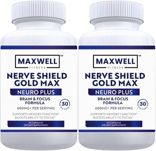 MAXWELL FITNESS Nerve Shield Gold Pro Max: Brain Focus Formula, 60 Capsules, Memory Support Supplement