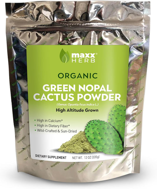 Maxx Herb Organic Nopal Cactus Powder - Promotes Digestive Health & Boosts Immunity - Rich in Fiber & Calcium - Vegan, Non-GMO, Gluten Free - 12 Oz Bags (3) - 15% Off