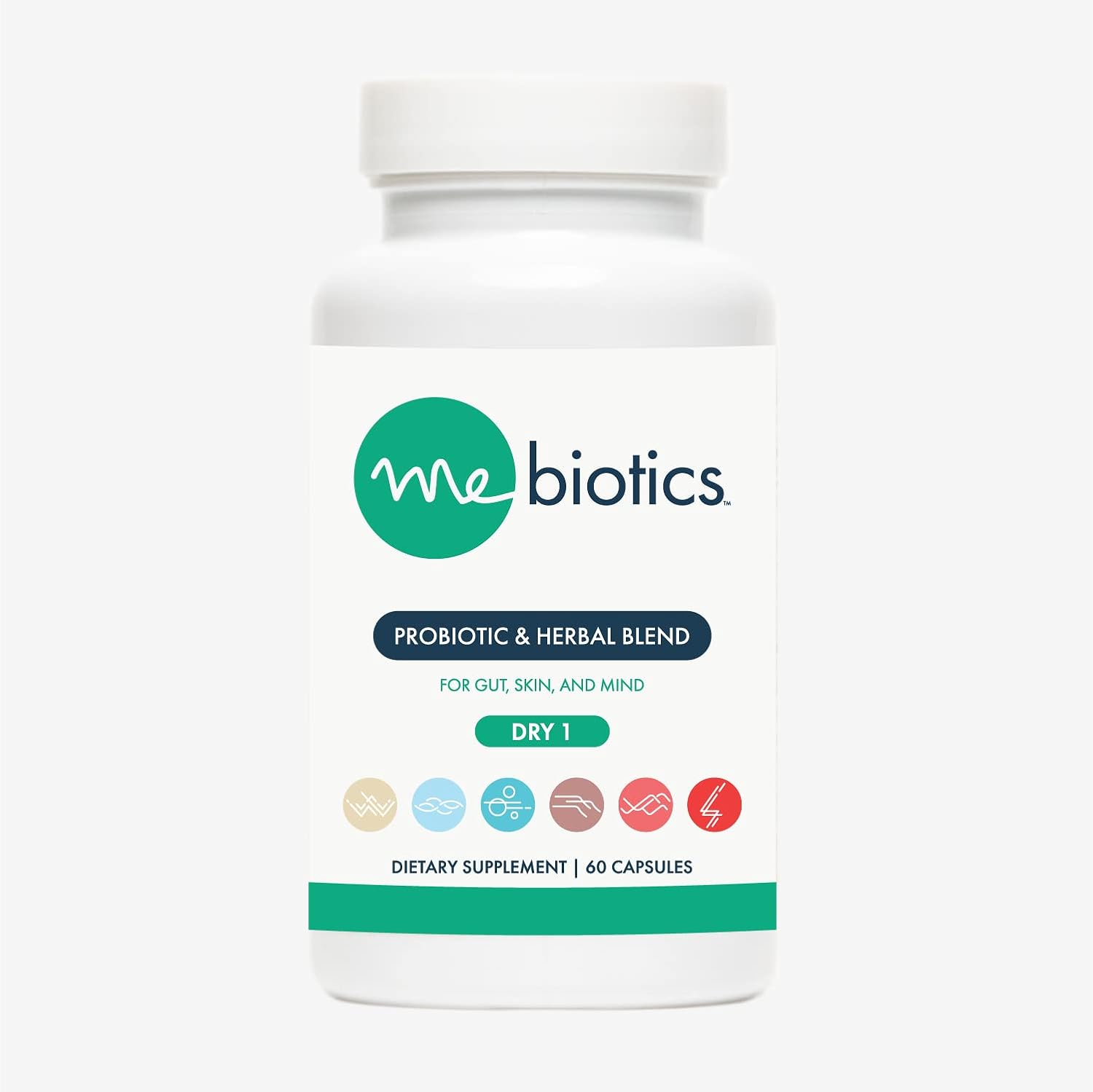 Mebiotics Probiotic & Herbal Supplement Dry 1 - Lactobacillus Rhamnosus + Lemon Balm for Skin & Gut - Oral Probiotics (60 Capsules)