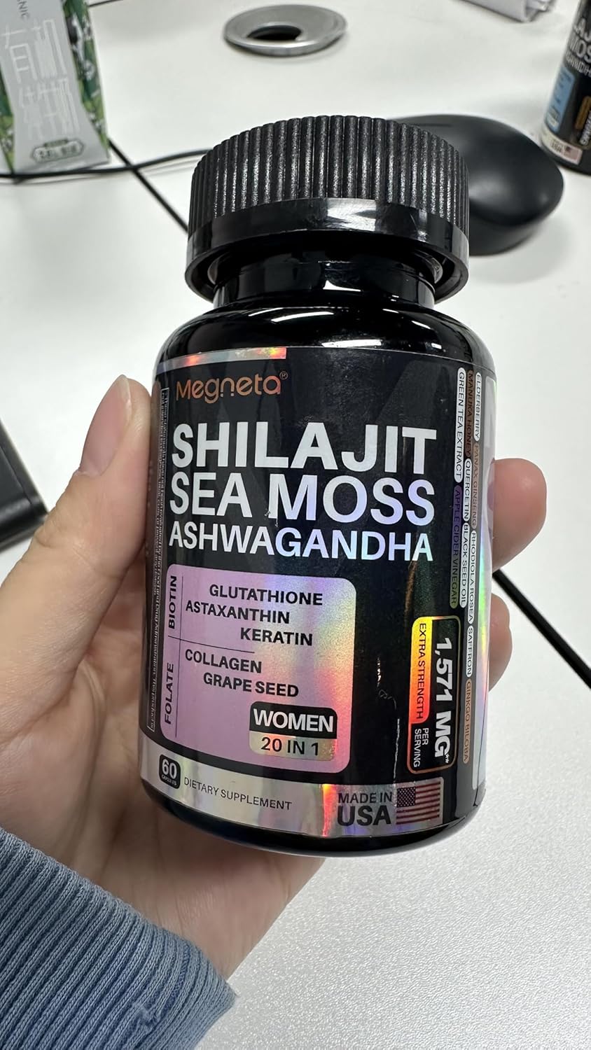 MEGNETA Women's Energy Boost Supplement with Sea Moss, Shilajit, Ashwagandha, and Glutathione - 60 Capsules