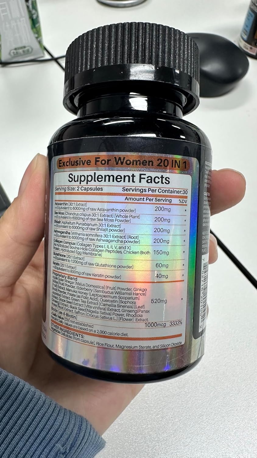 MEGNETA Women's Energy Boost Supplement with Sea Moss, Shilajit, Ashwagandha, and Glutathione - 60 Capsules