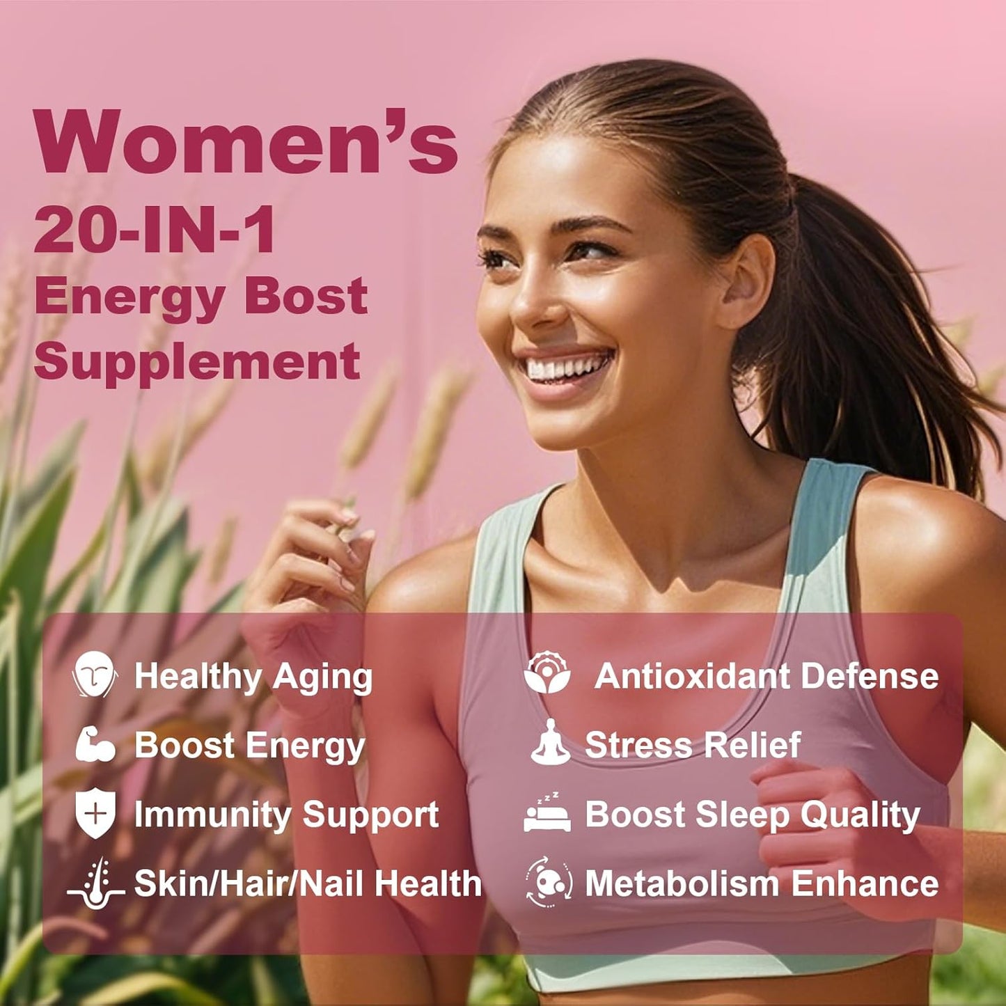 MEGNETA Women's Energy Boost Supplement with Sea Moss, Shilajit, Ashwagandha, and Glutathione - 60 Capsules