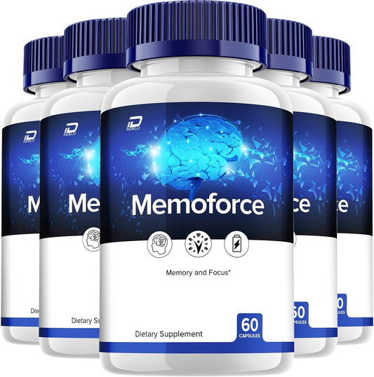 MemoForce All-Natural Brain Supplement Capsules - Maximum Strength Formula for Memory and Focus - 5 Pack (300 Capsules)