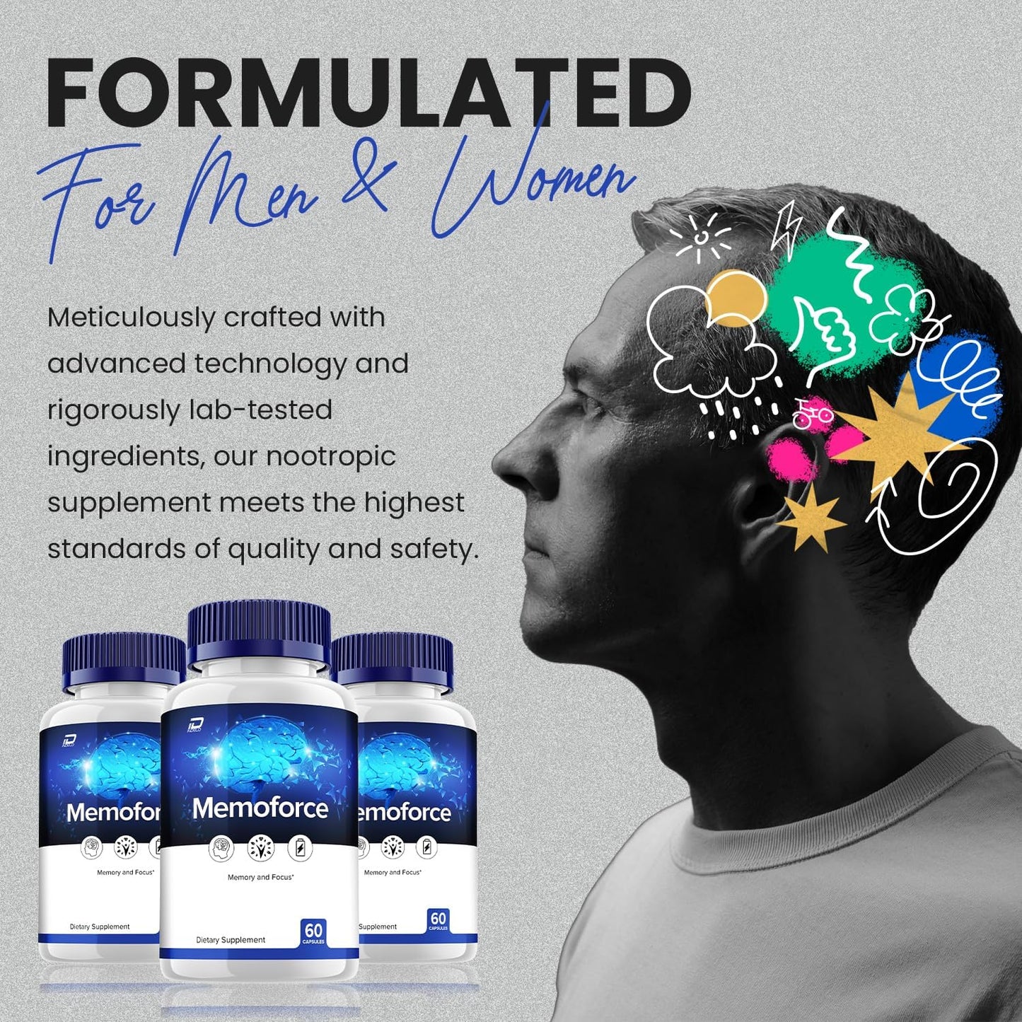 MemoForce All-Natural Brain Supplement Capsules - Maximum Strength Formula for Memory and Focus - 5 Pack (300 Capsules)