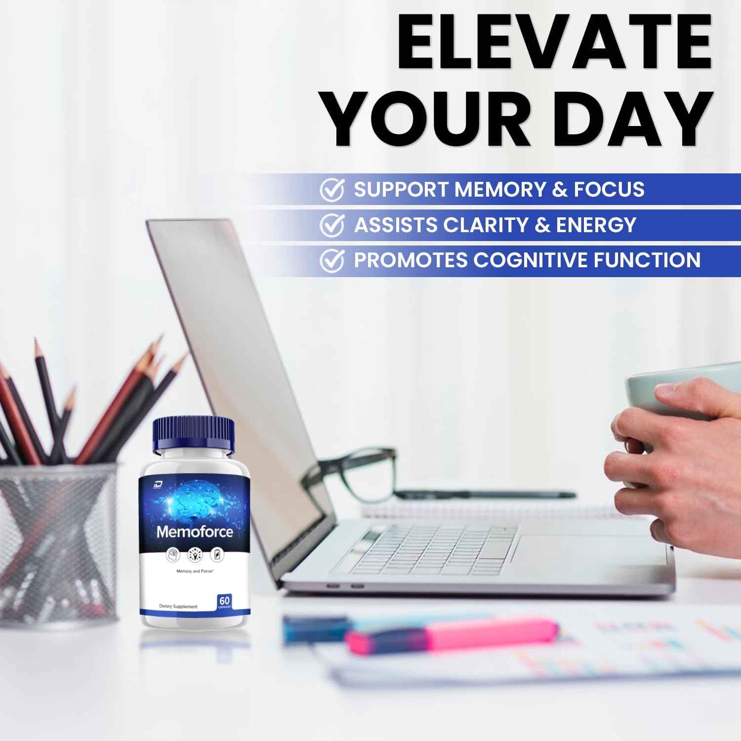 MemoForce All-Natural Brain Supplement Capsules - Maximum Strength Formula for Memory and Focus - 5 Pack (300 Capsules)