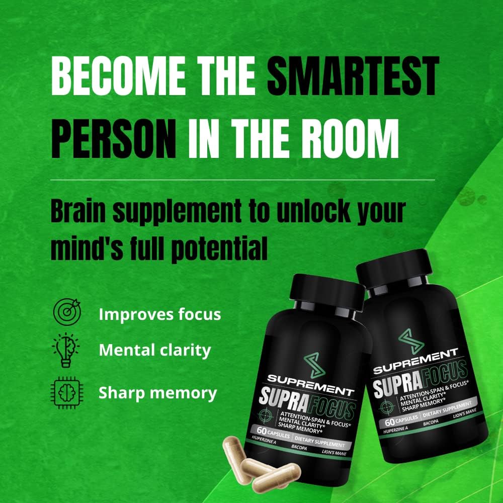 Memory and Focus Supplements with Lions Mane and Bacopa Monnieri - 60 Count, Brain Support for Men & Women - Mind Booster for Enhanced Focus and Memory