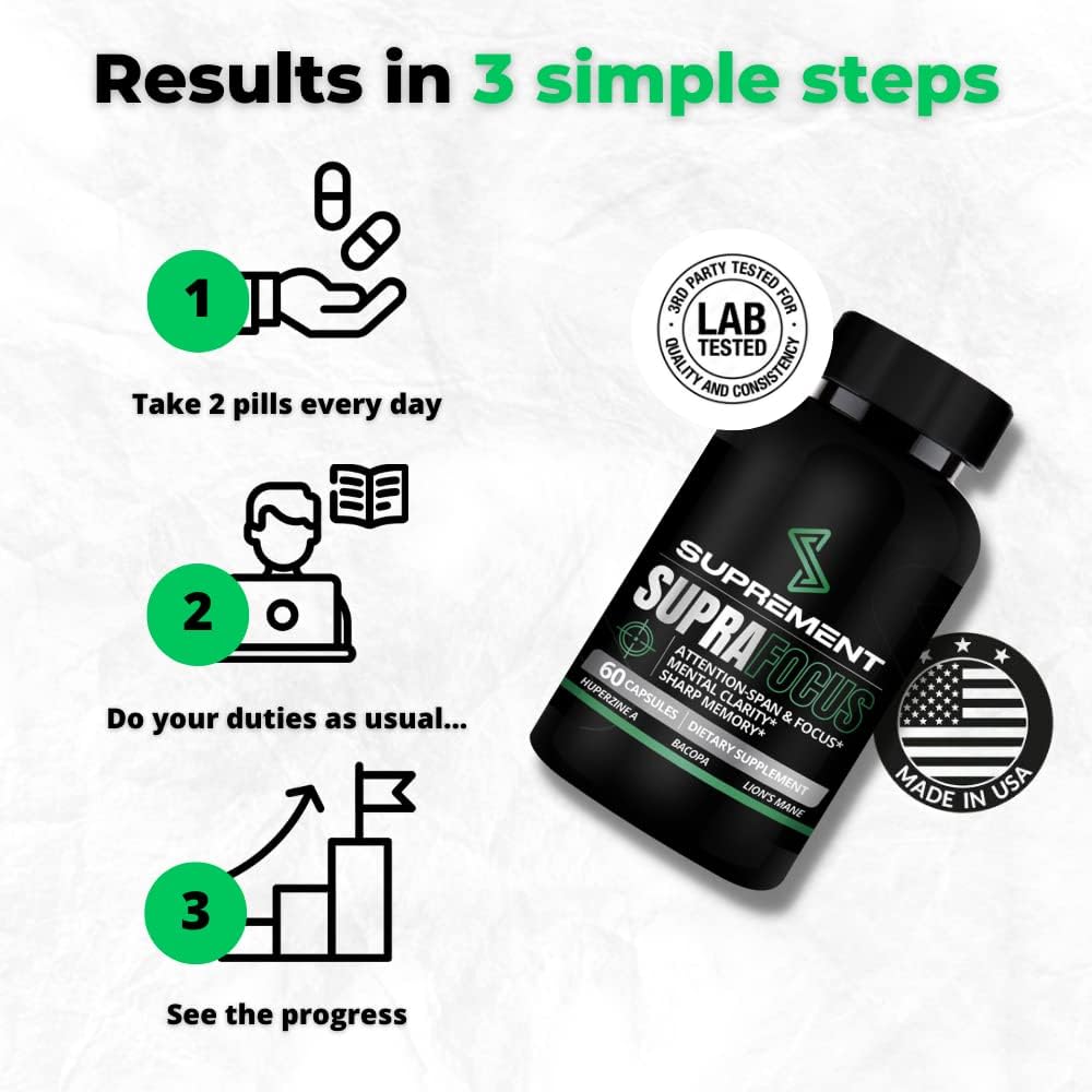 Memory and Focus Supplements with Lions Mane and Bacopa Monnieri - 60 Count, Brain Support for Men & Women - Mind Booster for Enhanced Focus and Memory