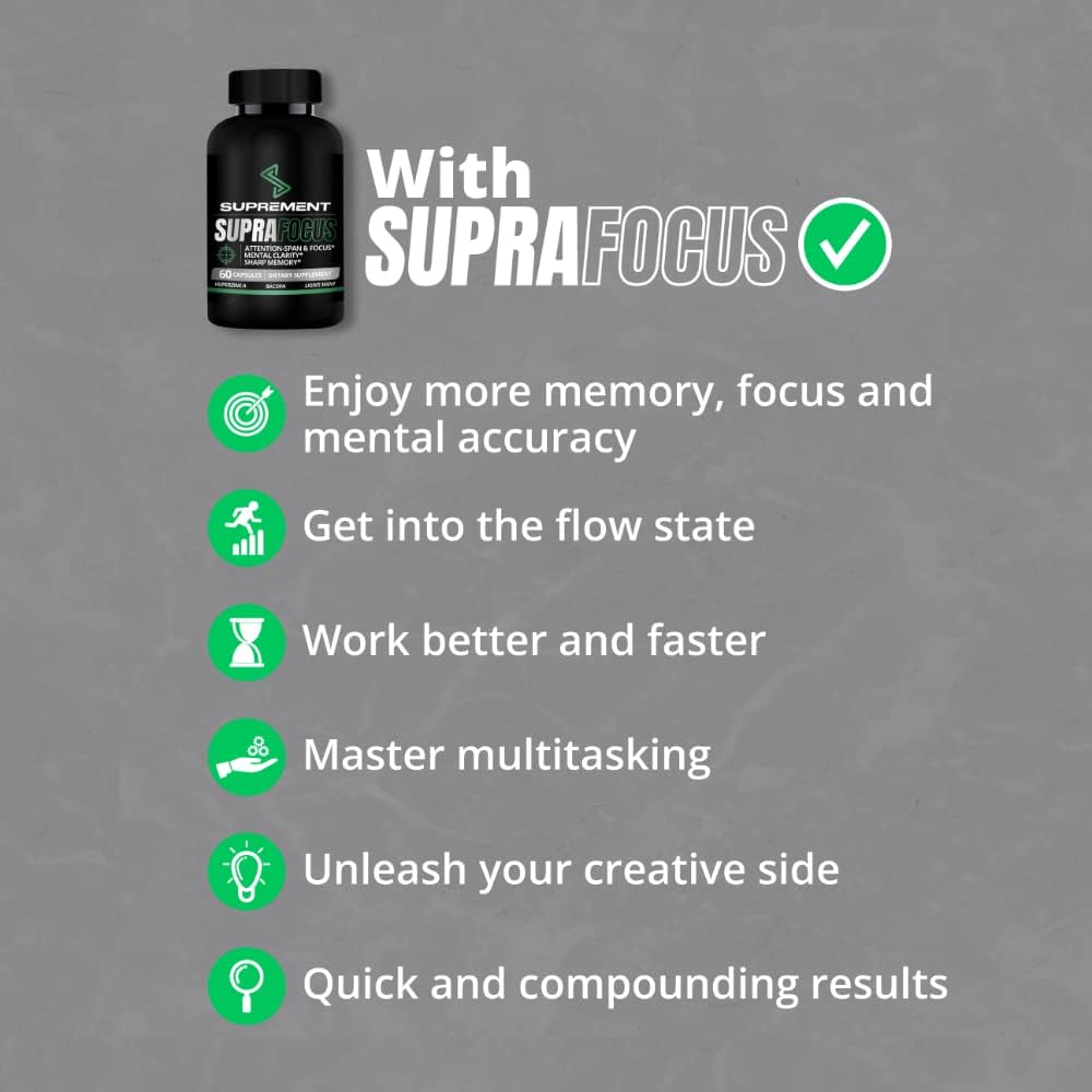 Memory and Focus Supplements with Lions Mane and Bacopa Monnieri - 60 Count, Brain Support for Men & Women - Mind Booster for Enhanced Focus and Memory