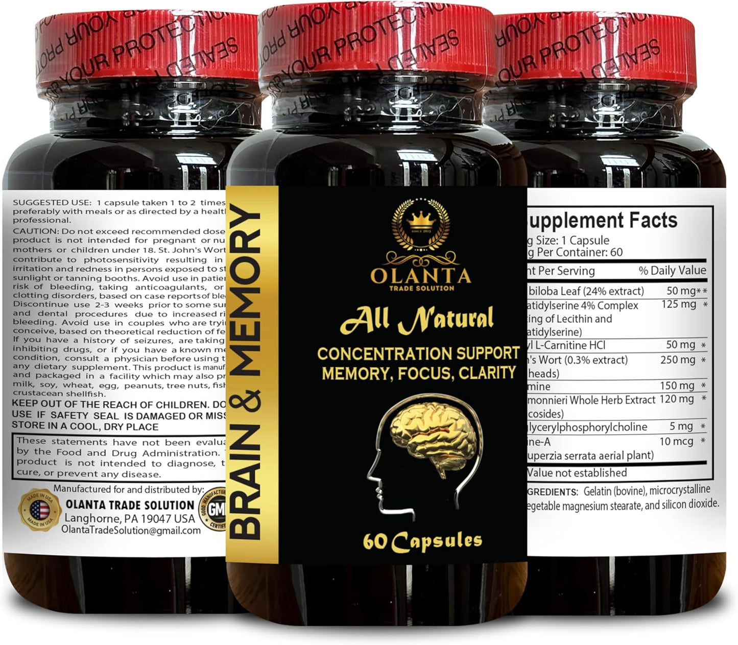 Memory Boosting Brain Supplement with Ginkgo Biloba - Enhance Focus, Clarity, & Learning Accuracy - 2 Bottles 120 Capsules
