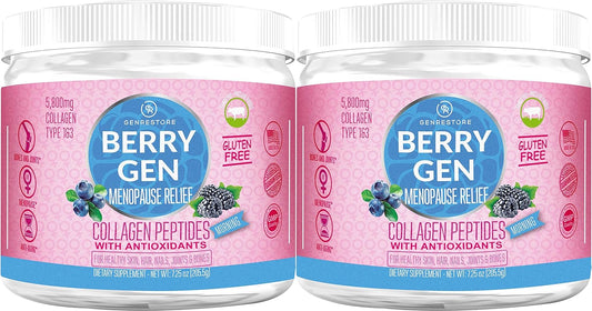 Menopause Morning Collagen Powder for Women - Berry Gen Antioxidants - 120 Servings - Type 1 & 3 Collagen - Energy & Comfort Support