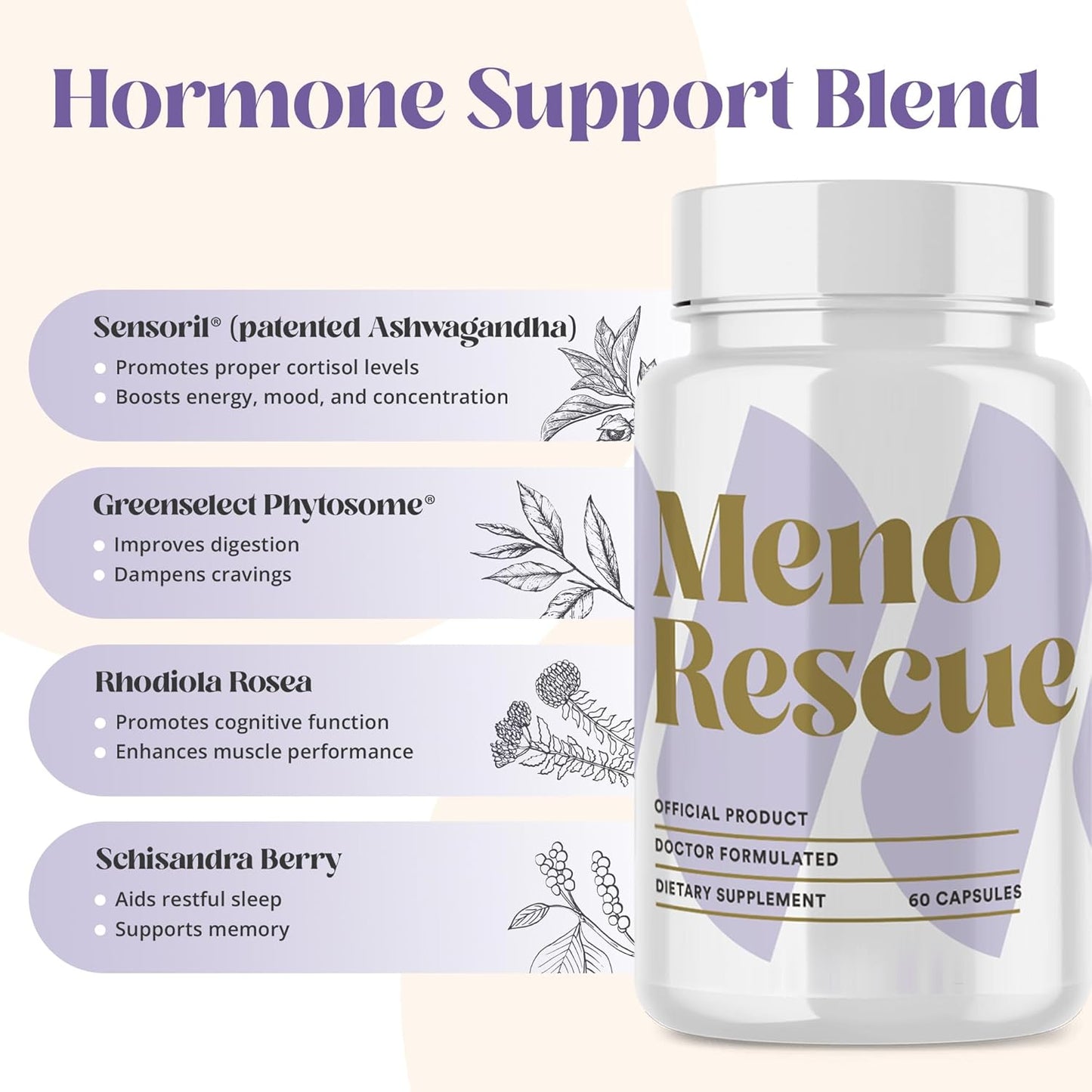 Menopause Relief Supplements for Women Over 50 - Natural Hormone Support for Hot Flashes - Complete Menopause Support - 6 Pack of MenoRescue Formula