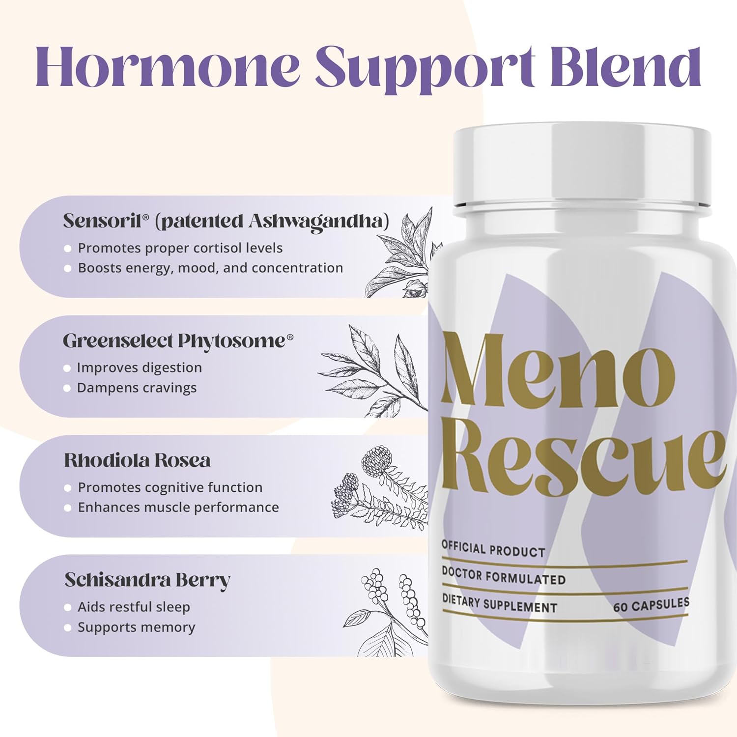Menopause Relief Supplements for Women Over 50 - Natural Hormone Support for Hot Flashes - Complete Menopause Support - 6 Pack of MenoRescue Formula