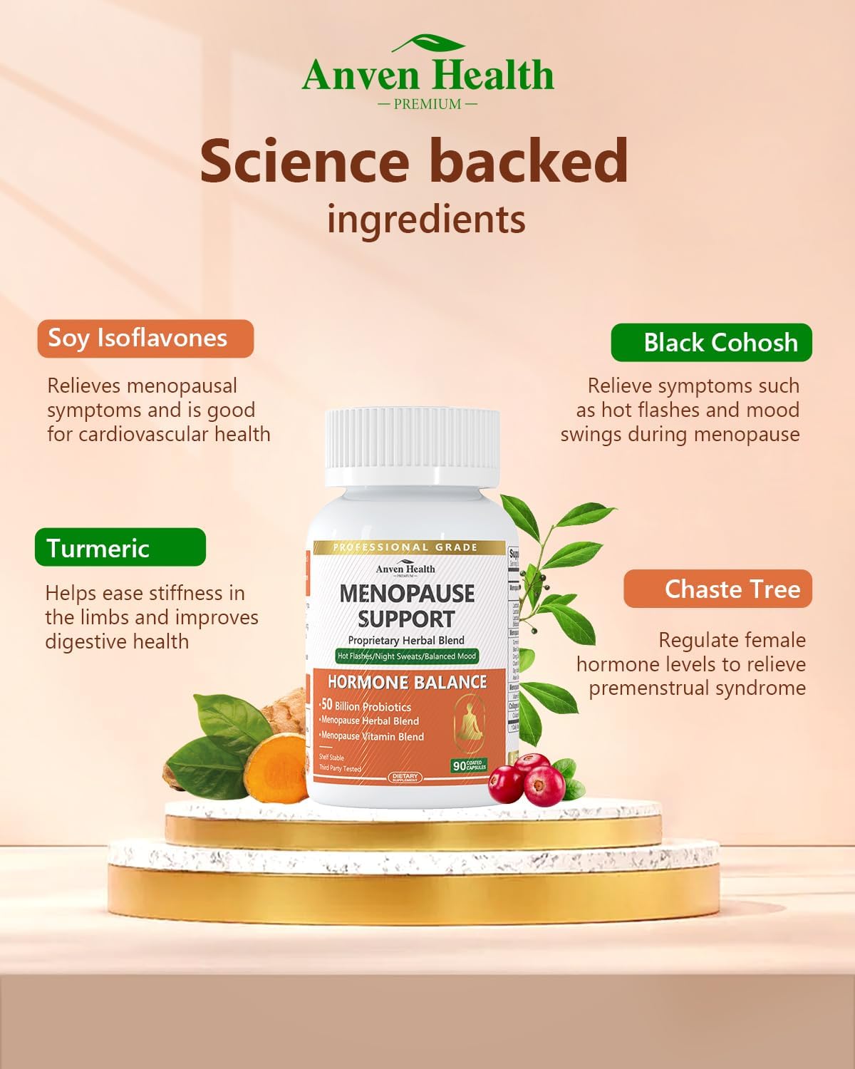 Menopause Relief Supplements for Women with Probiotics, Herbs, Collagen Peptides & Vitamins - 270 Veggie Caps