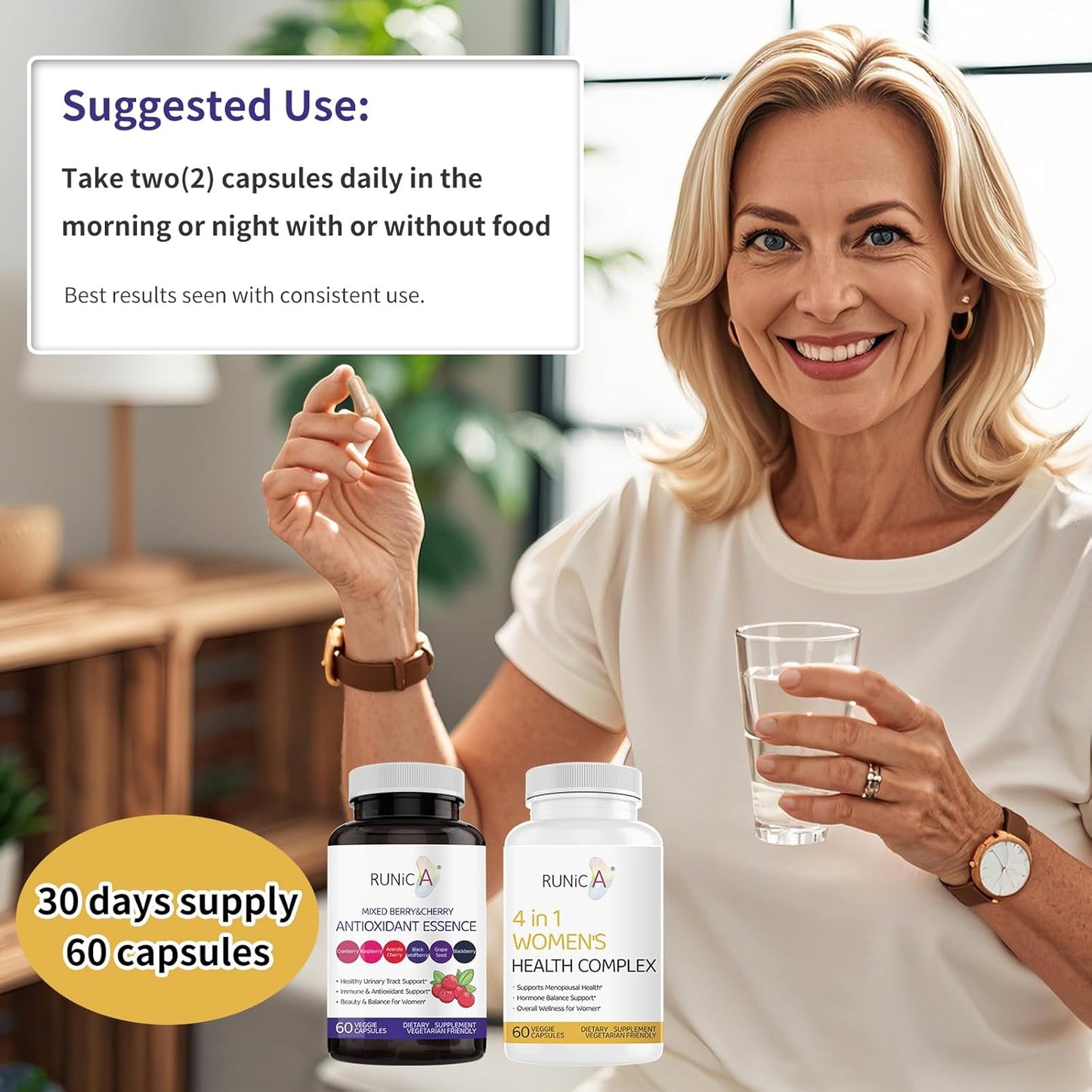 Menopause Support & Antioxidant Bundle - RUNICA 4 in 1 Women Menopause Supplement with Mixed Berry Cherry Antioxidants