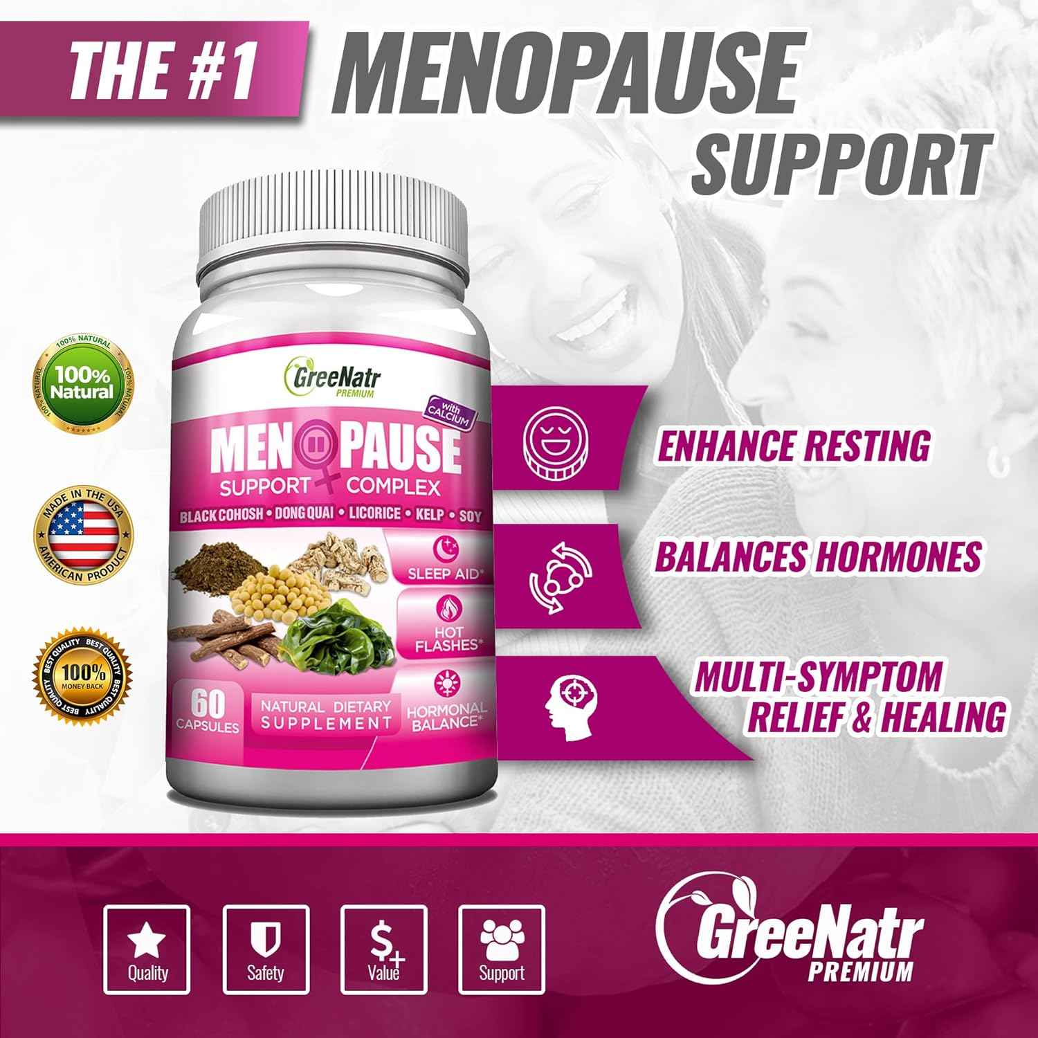 Menopause Support for Hot Flashes and Hormone Balance Plus Magnesium for Better Sleep and Muscle Function