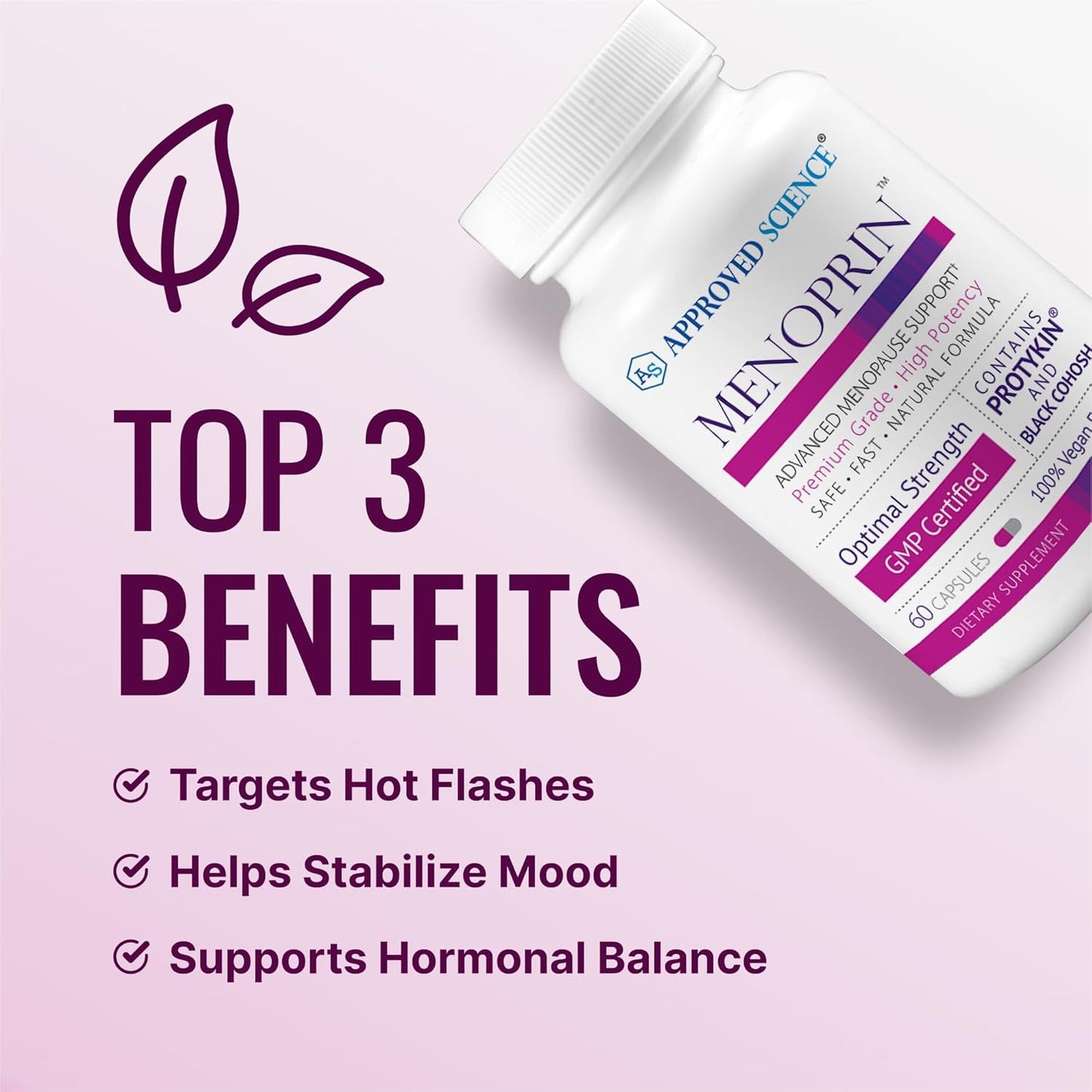 Menoprin Menopause Support Supplement with Protykin, Black Cohosh - 60 Capsules - Vegan Formula