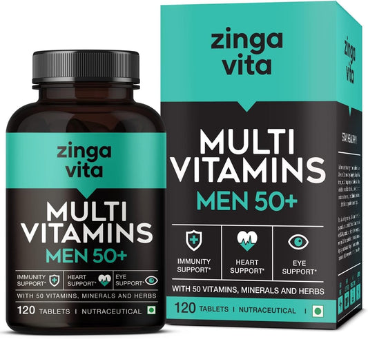 Men's 50+ Multivitamin with Herbal Extracts & Antioxidants - 120 Tablets for Energy, Heart, Immunity, Joints & Eyes - 1 Daily Veg Tablet