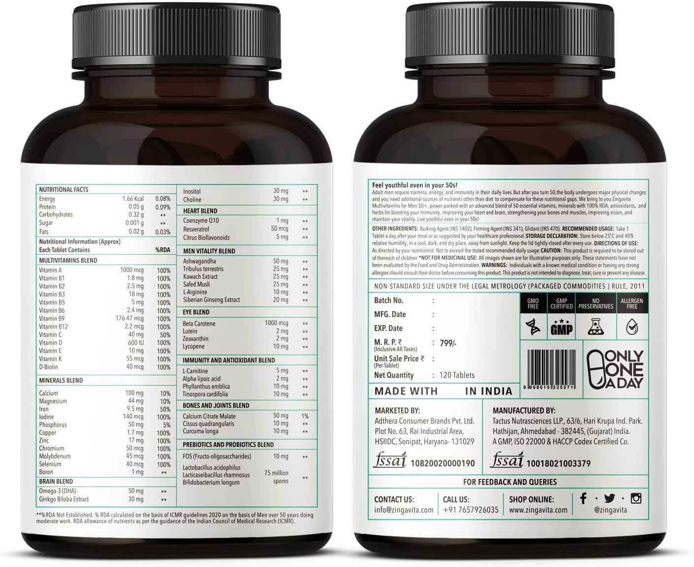 Men's 50+ Multivitamin with Herbal Extracts & Antioxidants - 120 Tablets for Energy, Heart, Immunity, Joints & Eyes - 1 Daily Veg Tablet