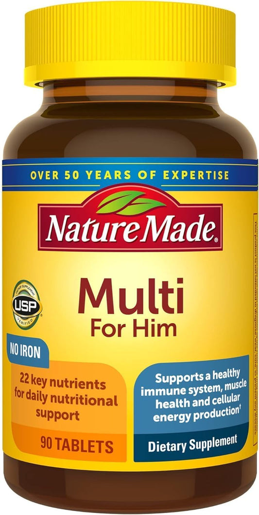 Men's Daily Multivitamin with No Iron, 300 Tablets - Natural Nutritional Support for Him, 300 Day Supply + Better Guide to Vitamins