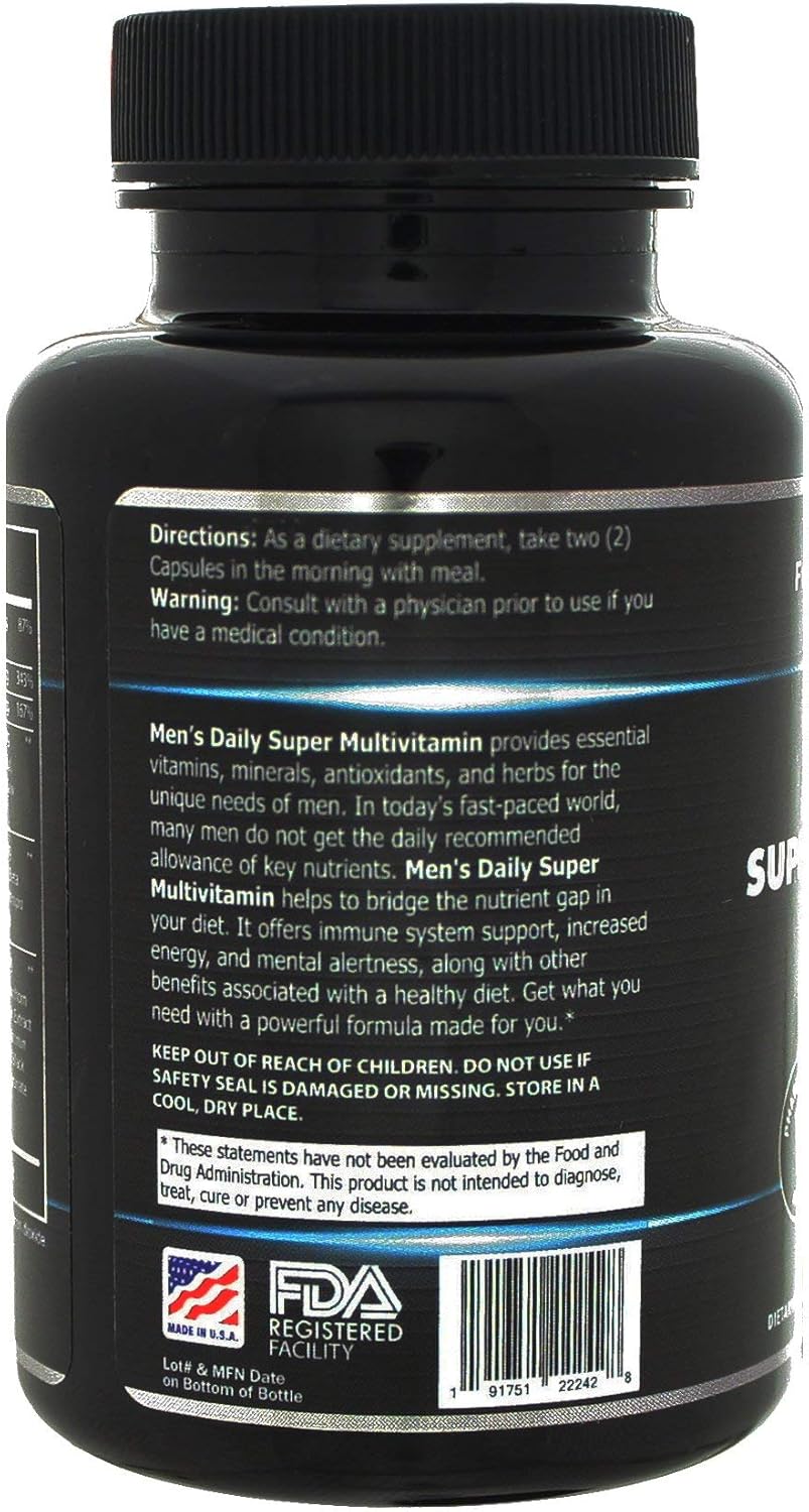 Men's Daily Super Multi-Vitamin 60 Ct - Vitamins, Minerals, Herbs for Prostate Health & Energy