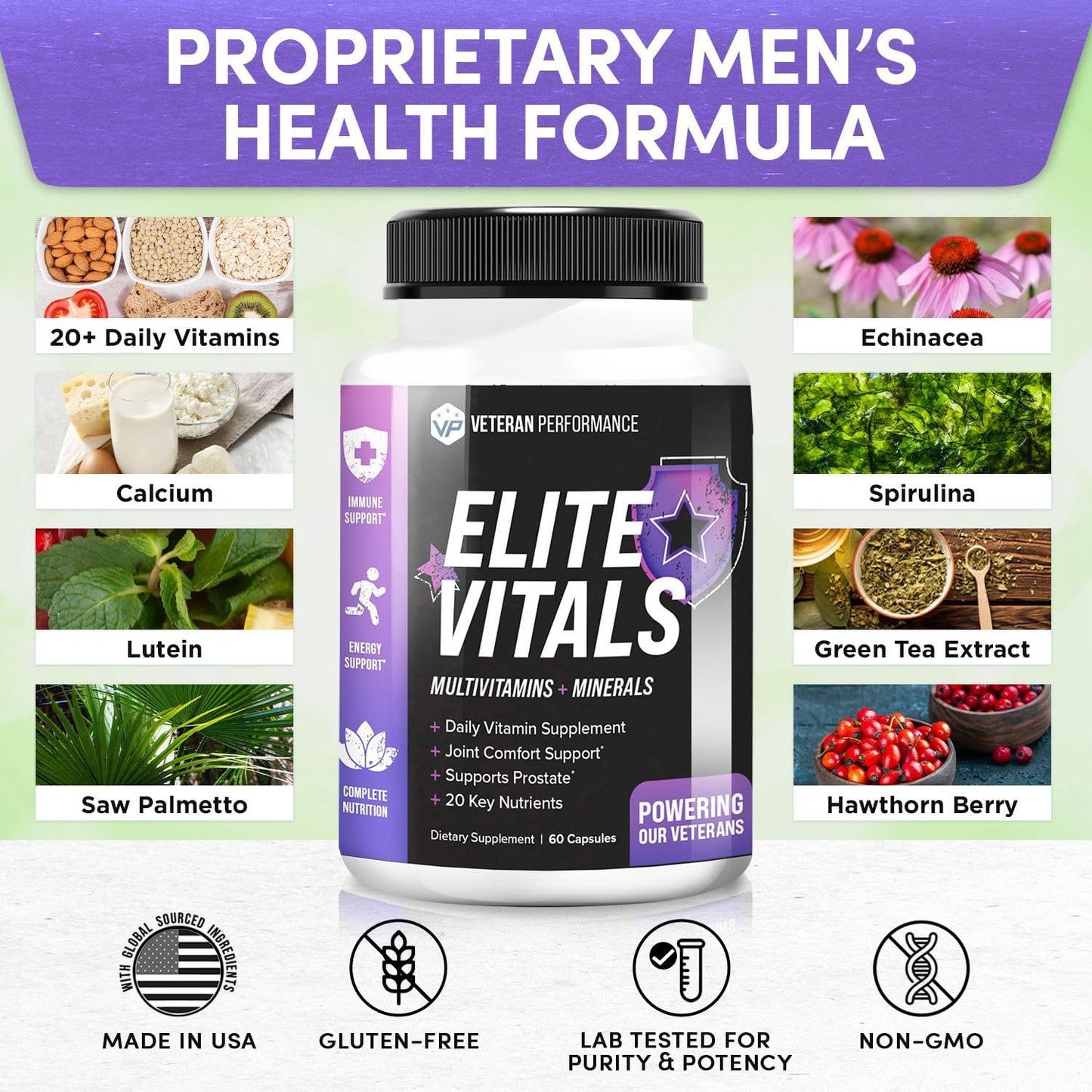 Men's Elite Vitals Multivitamin - Prostate, Energy, Immune & Joint Support - Daily Vitamins & Minerals for Men Over 20 - 2 Pack