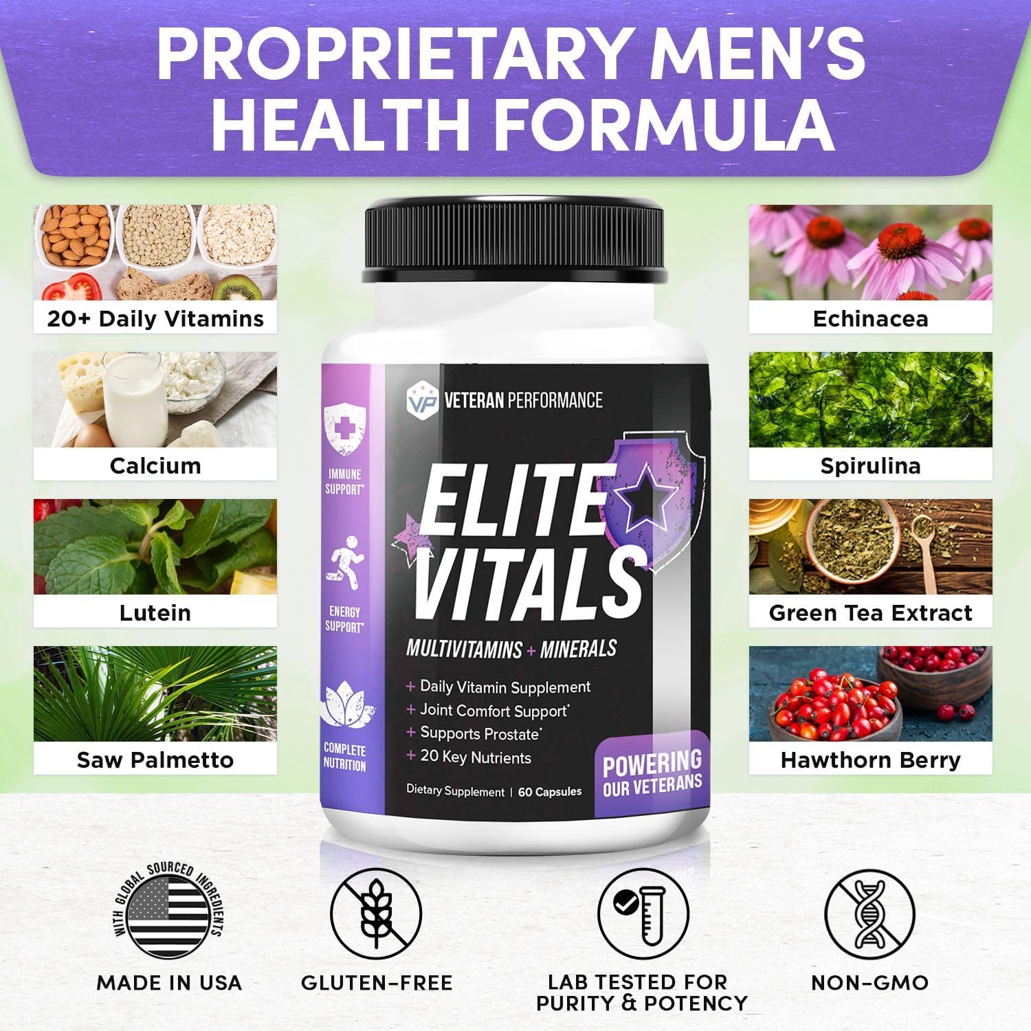 Men's Elite Vitals Multivitamin - Prostate, Energy, Immune & Joint Support - Daily Vitamins & Minerals for Men Over 20 - 2 Pack