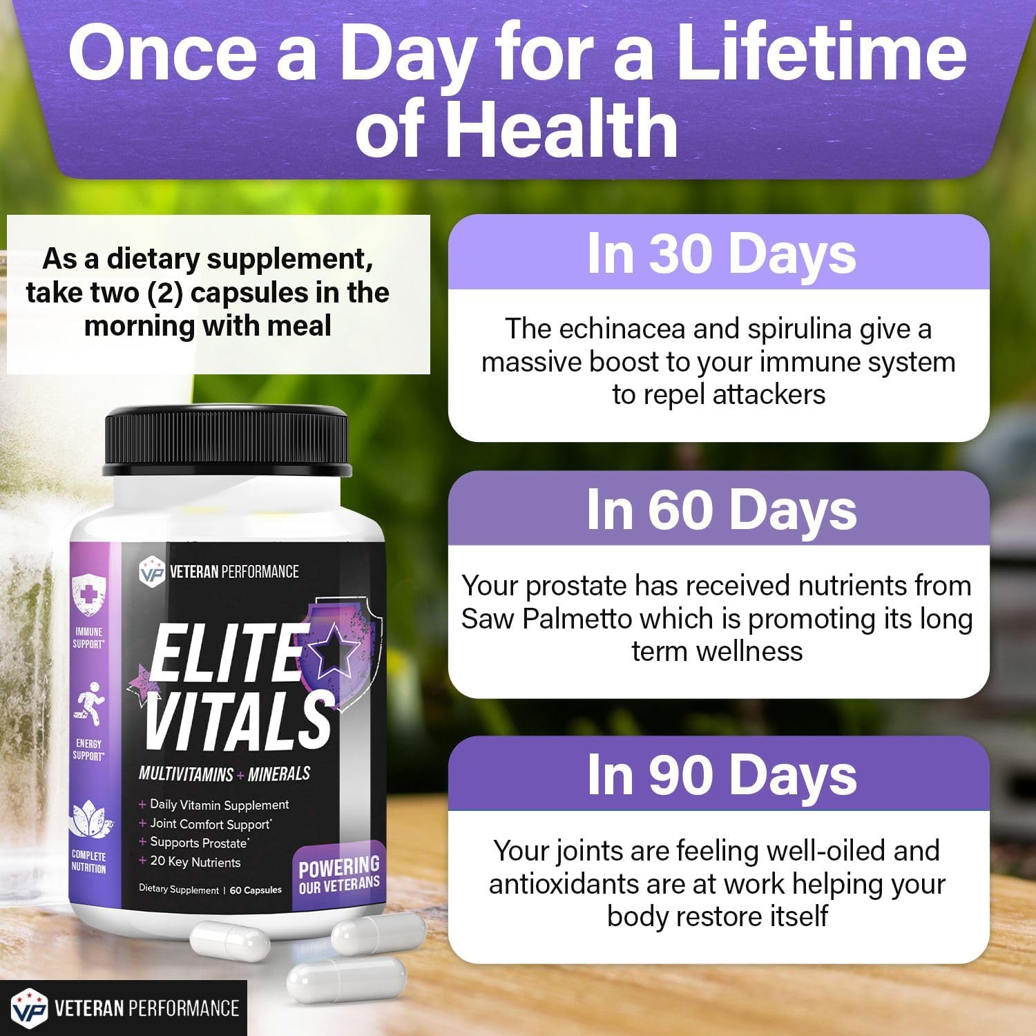 Men's Elite Vitals Multivitamin - Prostate, Energy, Immune & Joint Support - Daily Vitamins & Minerals for Men Over 20 - 2 Pack