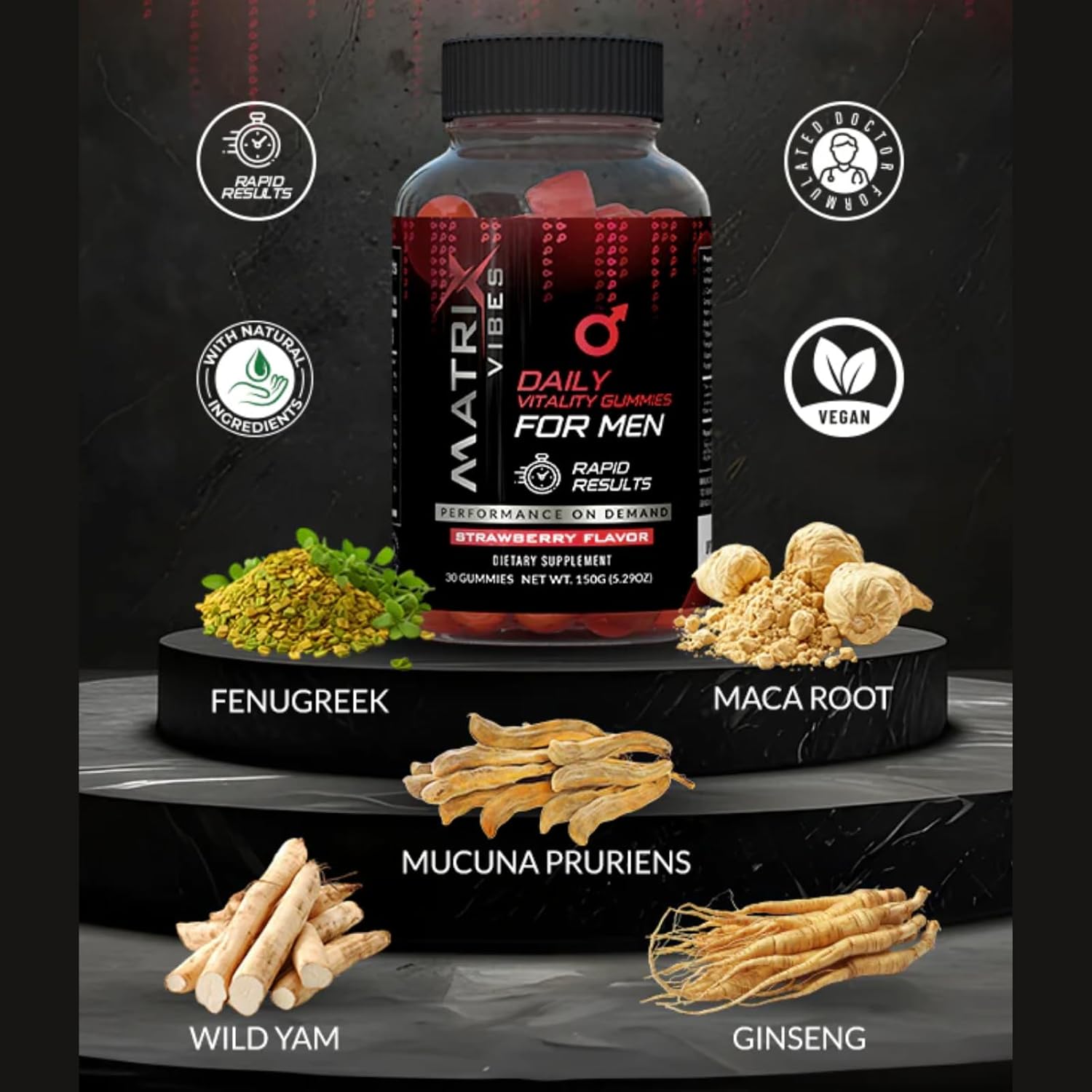Men's Holistic Well-Being Support Gummies - Adaptogen-Enriched Strawberry Flavor - 30-Day Supply