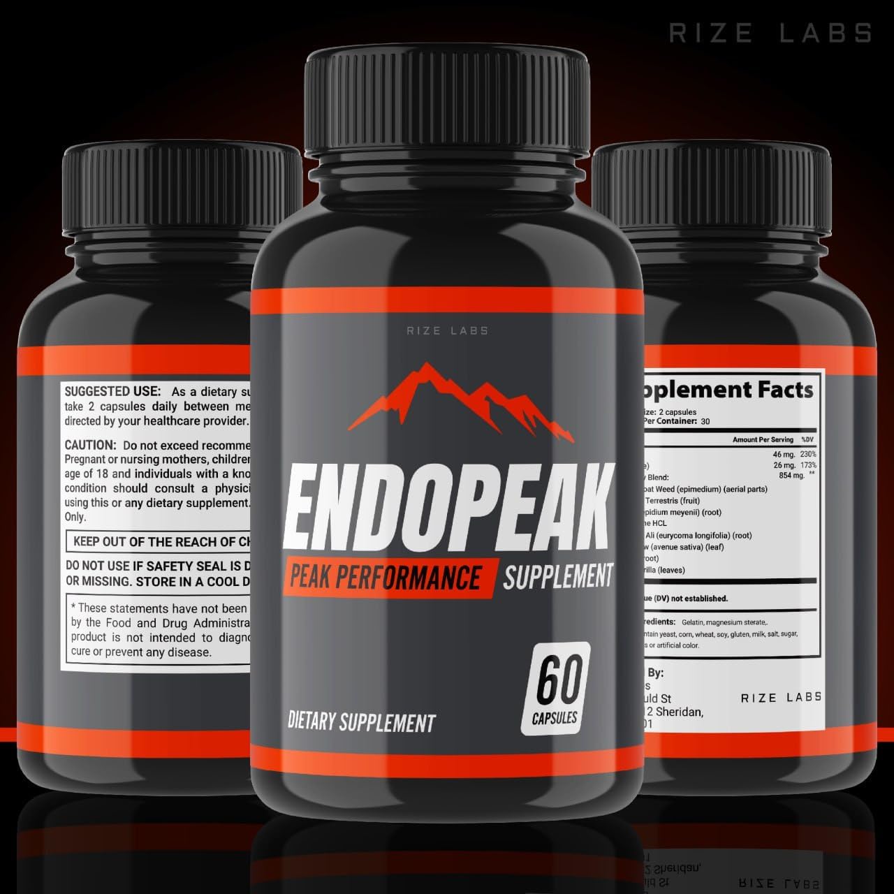 Men's Peak Performance Capsules - Maximum Strength Endopeak by Rize Labs, Ultra Pure Non-GMO Vegan Supplement - Advanced Formula (60 Capsules)