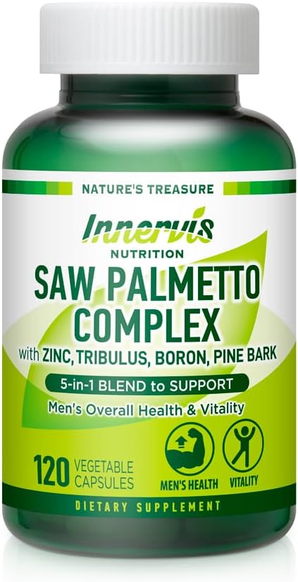 Men's Prostate Support Supplement - Saw Palmetto Complex with Zinc, Tribulus, Boron, Pine Bark - 120 Veg Caps - Urinary Health Boost
