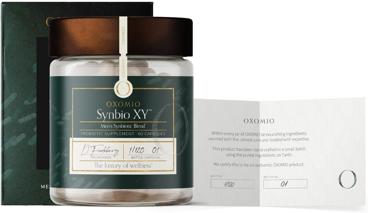 Men's Synbiotic Supplement with 50 Billion CFU, Prebiotic, 10 Probiotic Strains, and Heat-Stable Postbiotic - OXOMIO Synbio XY