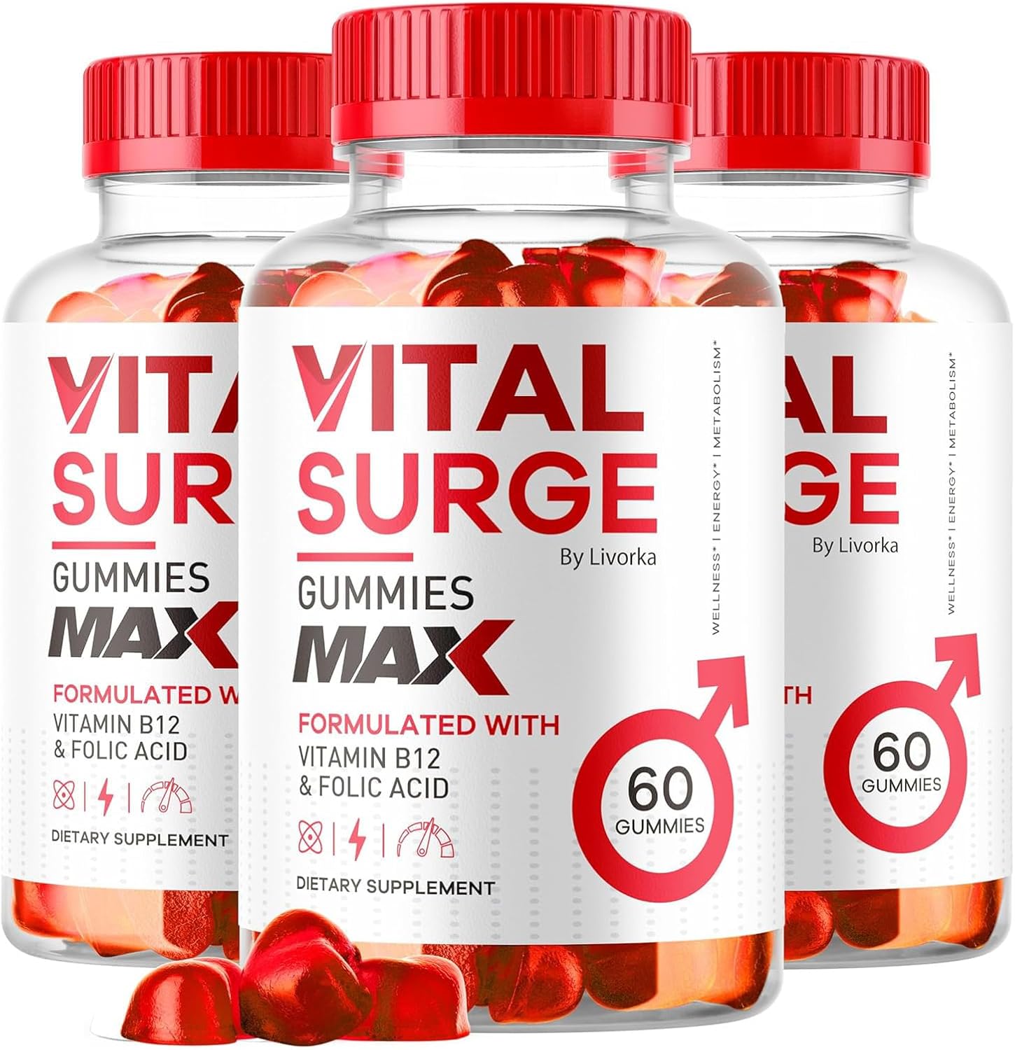 Men's Vitality Performance Gummies - B12 & Folic Acid Supplement, 60 Count
