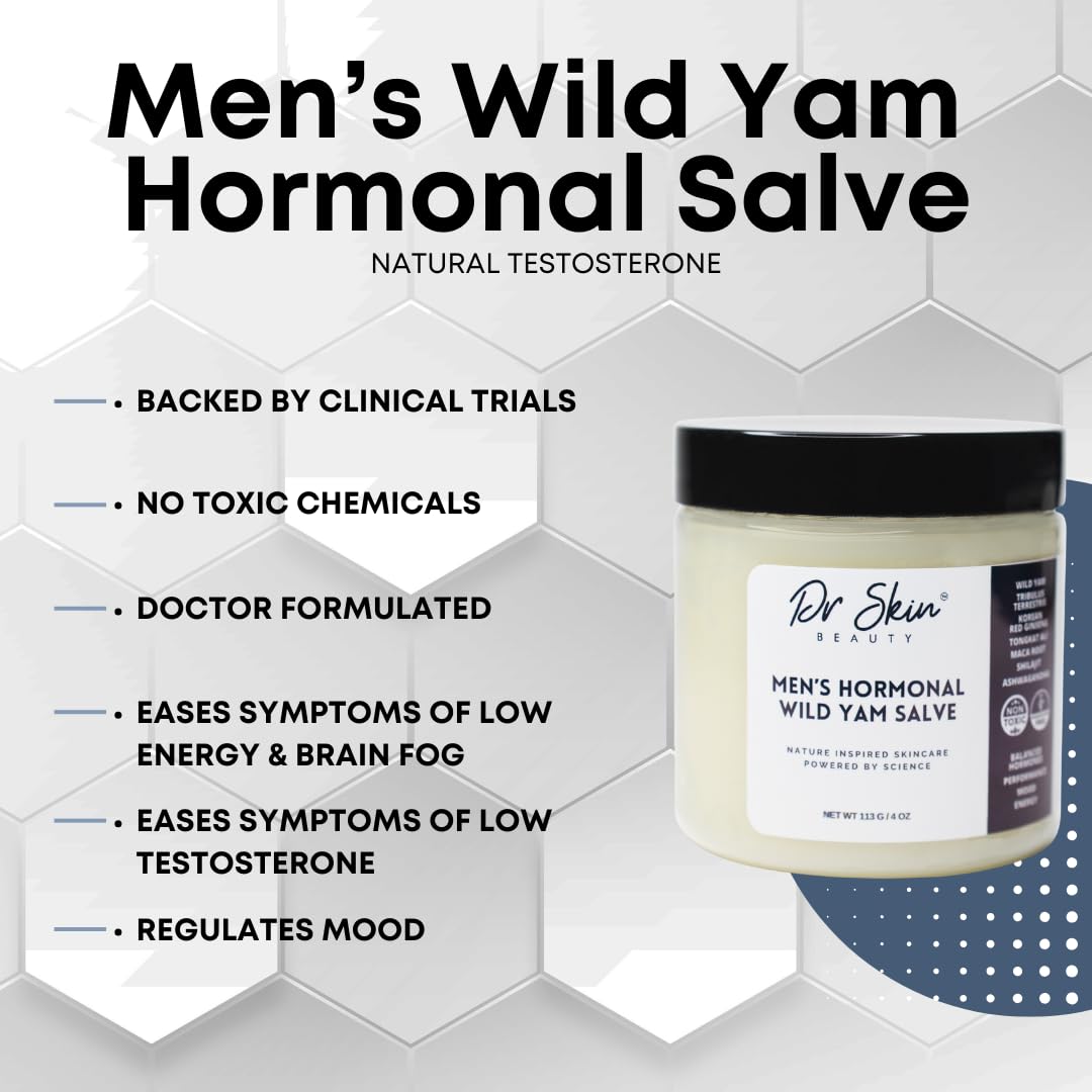 Men's Wild Yam Hormonal Cream for Natural Hormonal Support, T-Booster for Stamina, Endurance, & Strength - 4 oz USA-Made Performance Cream