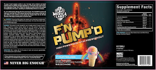 Merica Labz F'N Pump'D: Stimulant-Free Nitric Oxide PreWorkout Powder - Fully Dosed Pump Formula (20 Servings) - F Your Feelings