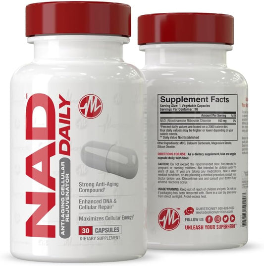 Metabolic Nutrition NAD Daily 150mg Capsules - Anti-Aging Cellular Rejuvenator for Energy & Mitochondrial Support