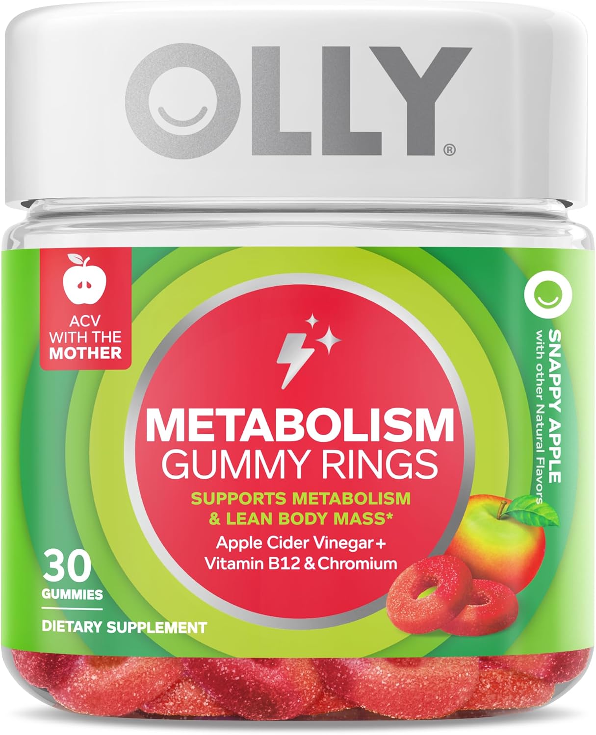 Metabolism Gummy Rings with Apple Cider Vinegar, Vitamin B12, and Chromium + Mood Balance Support Gummy Worms with Vitamin D and Saffron