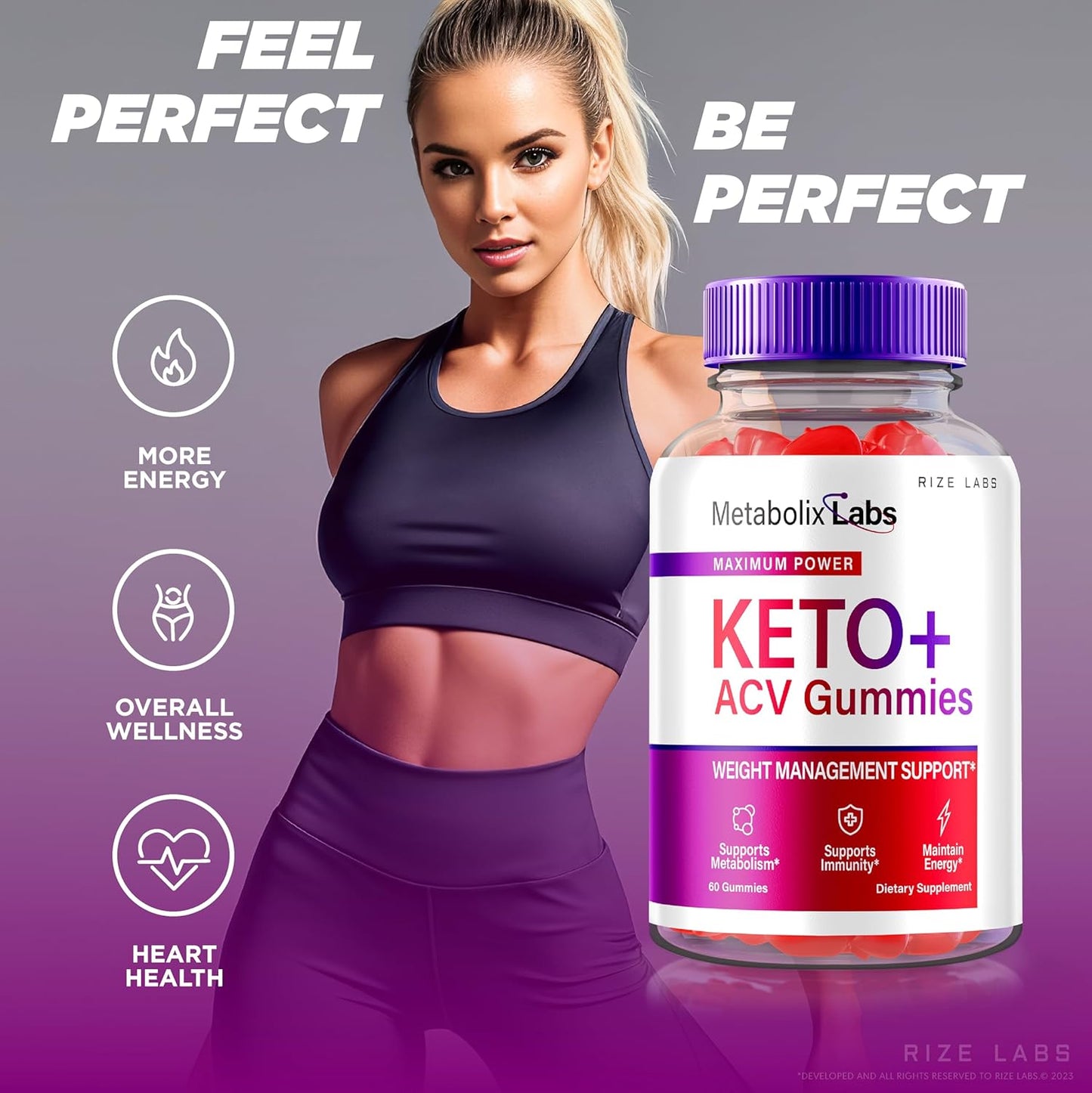 Metabolix Labs Keto Plus ACV Gummies - Weight Management Support with Apple Cider Vinegar (120 Gummies) by Rize Labs