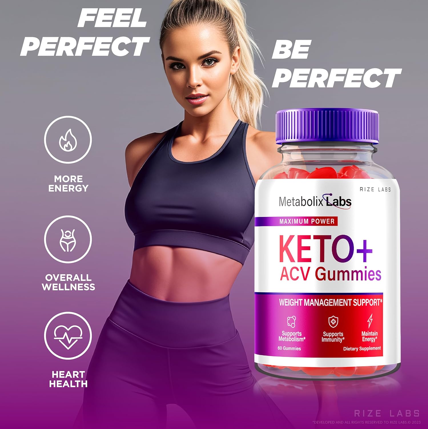 Metabolix Labs Keto Plus ACV Gummies - Weight Management Support with Apple Cider Vinegar (120 Gummies) by Rize Labs