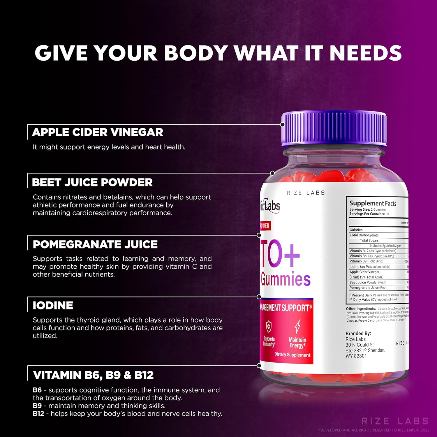 Metabolix Labs Keto Plus ACV Gummies - Weight Management Support with Apple Cider Vinegar (120 Gummies) by Rize Labs