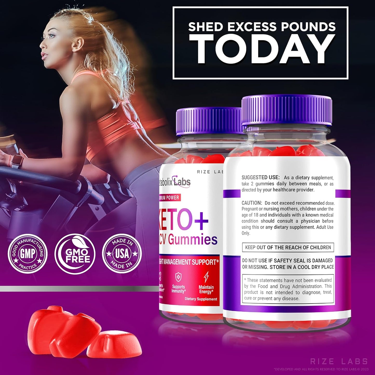 Metabolix Labs Keto Plus ACV Gummies - Weight Management Support with Apple Cider Vinegar (120 Gummies) by Rize Labs