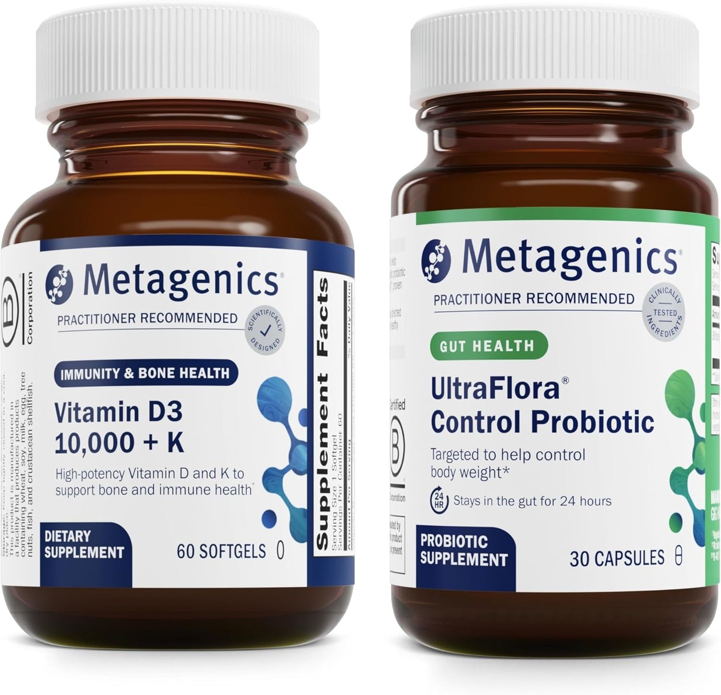 Metagenics Vitamin D3 10,000 + K with UltraFlora Control Probiotic - Supports Bone, Heart Health & Body Composition