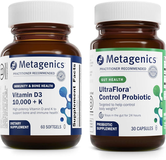 Metagenics Vitamin D3 10,000 + K with UltraFlora Control Probiotic - Supports Bone, Heart Health & Body Composition