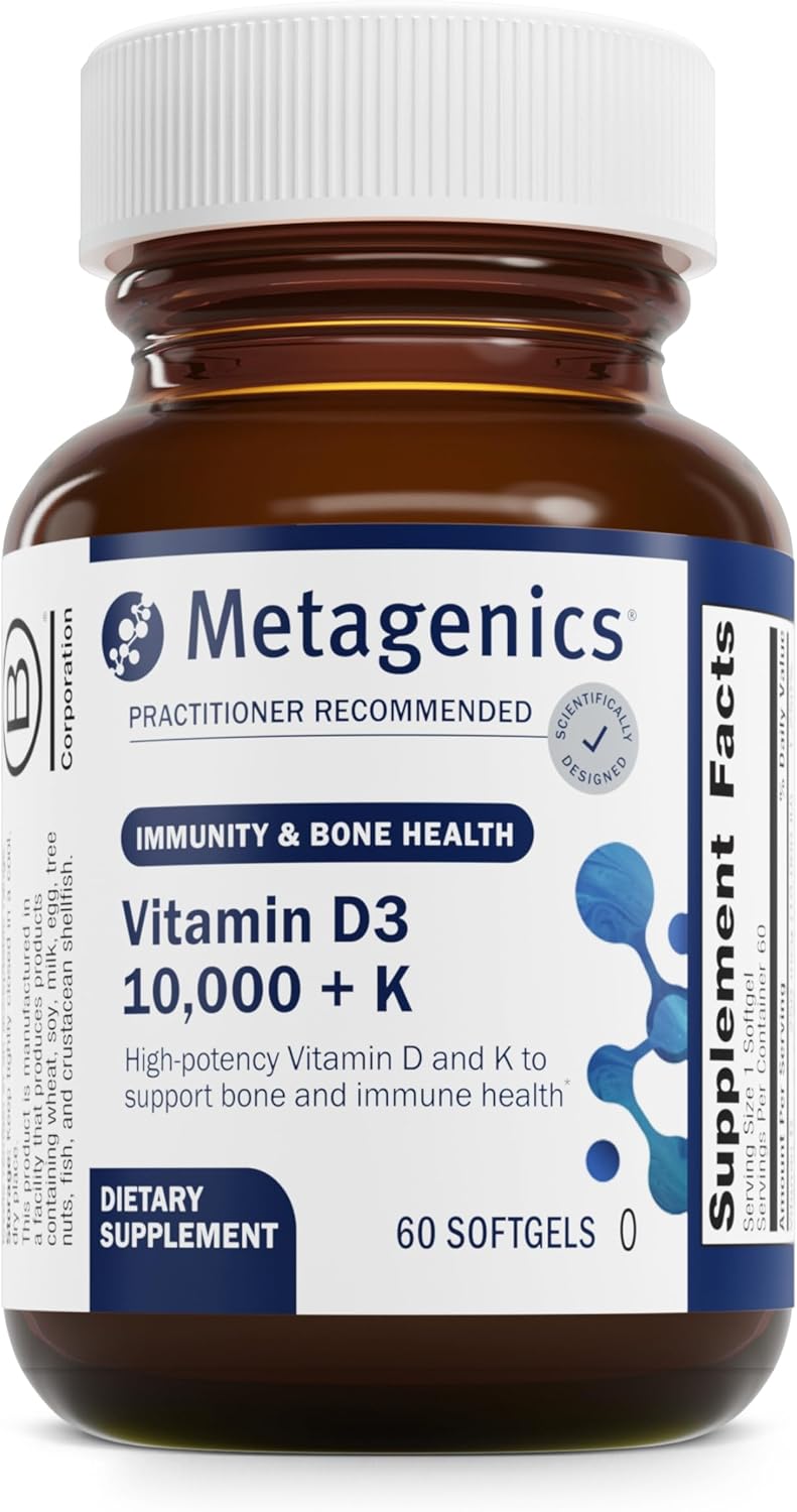 Metagenics Vitamin D3 10,000 + K with UltraFlora Control Probiotic - Supports Bone, Heart Health & Body Composition