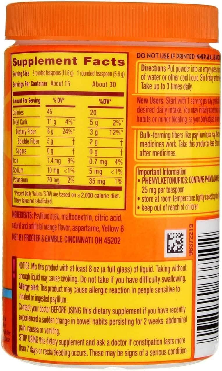Metamucil Orange Smooth Fiber Supplement Powder - 6.1 Ounce Bottle