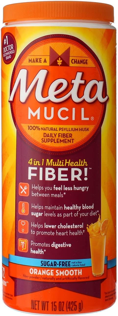 Metamucil Psyllium Fiber Supplement Powder - Orange Sugar-Free Smooth Texture - 72 Doses