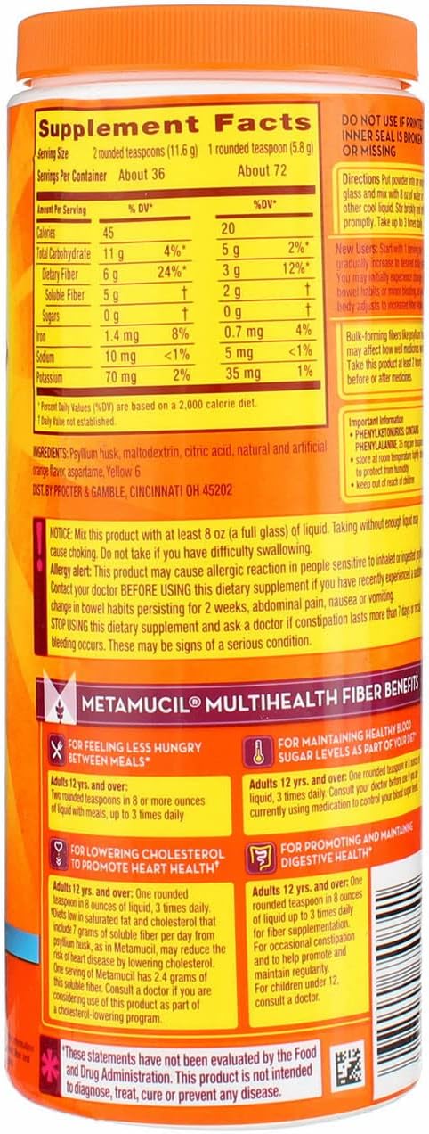 Metamucil Psyllium Fiber Supplement Powder - Orange Sugar-Free Smooth Texture - 72 Doses