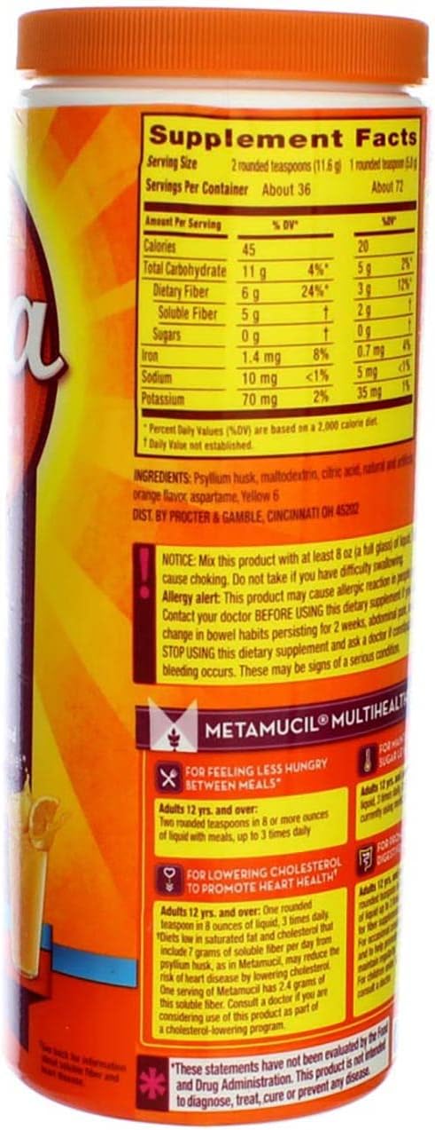 Metamucil Psyllium Fiber Supplement Powder - Orange Sugar-Free Smooth Texture - 72 Doses