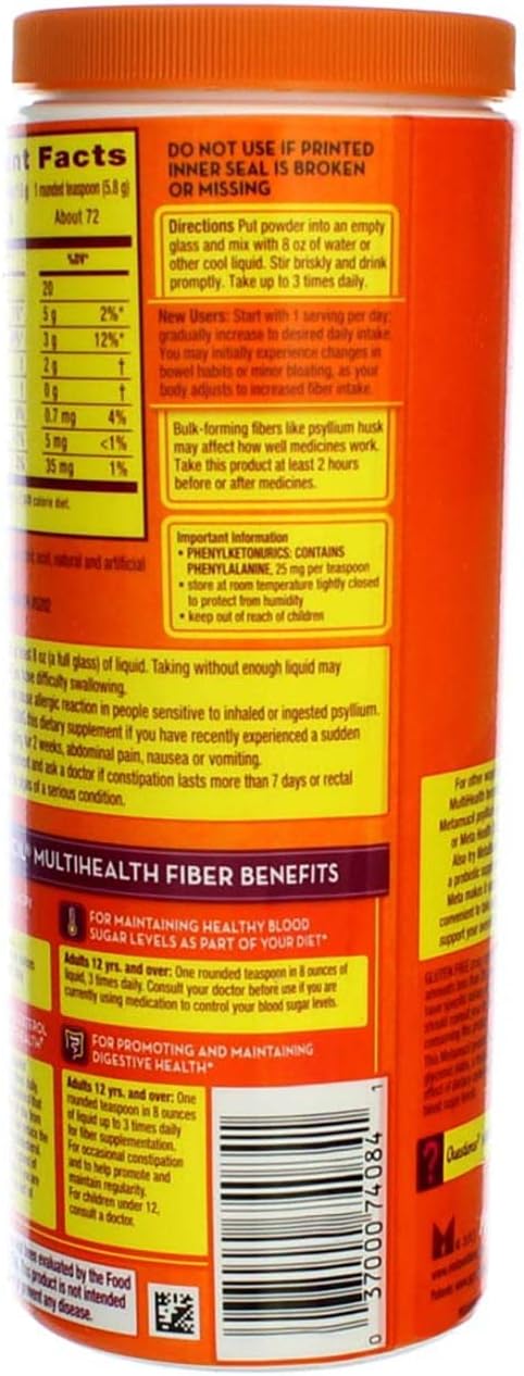 Metamucil Psyllium Fiber Supplement Powder - Orange Sugar-Free Smooth Texture - 72 Doses
